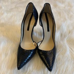 Zara New Navy Snakeskin Leather D'Orsay Stiletto